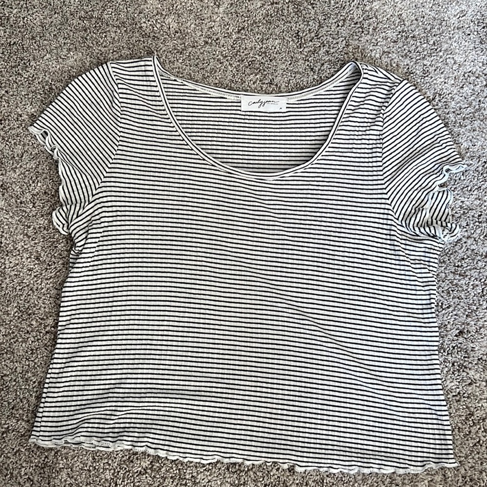 Carly Jean Los Angeles Black & White Striped Short Sleeve Top